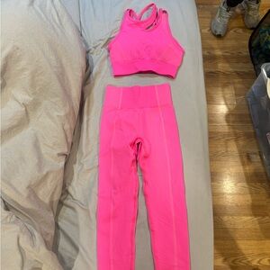 Pink Athletic Crop Top and Leggings Set
